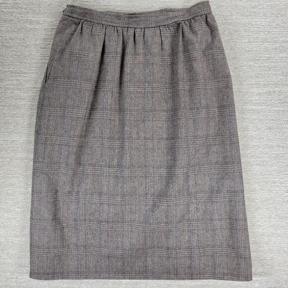 Vintage Evan Picone Wool Blend Plaid Midi Skirt Size 12 Brown USA Made Lined 28” - Picture 8 of 15